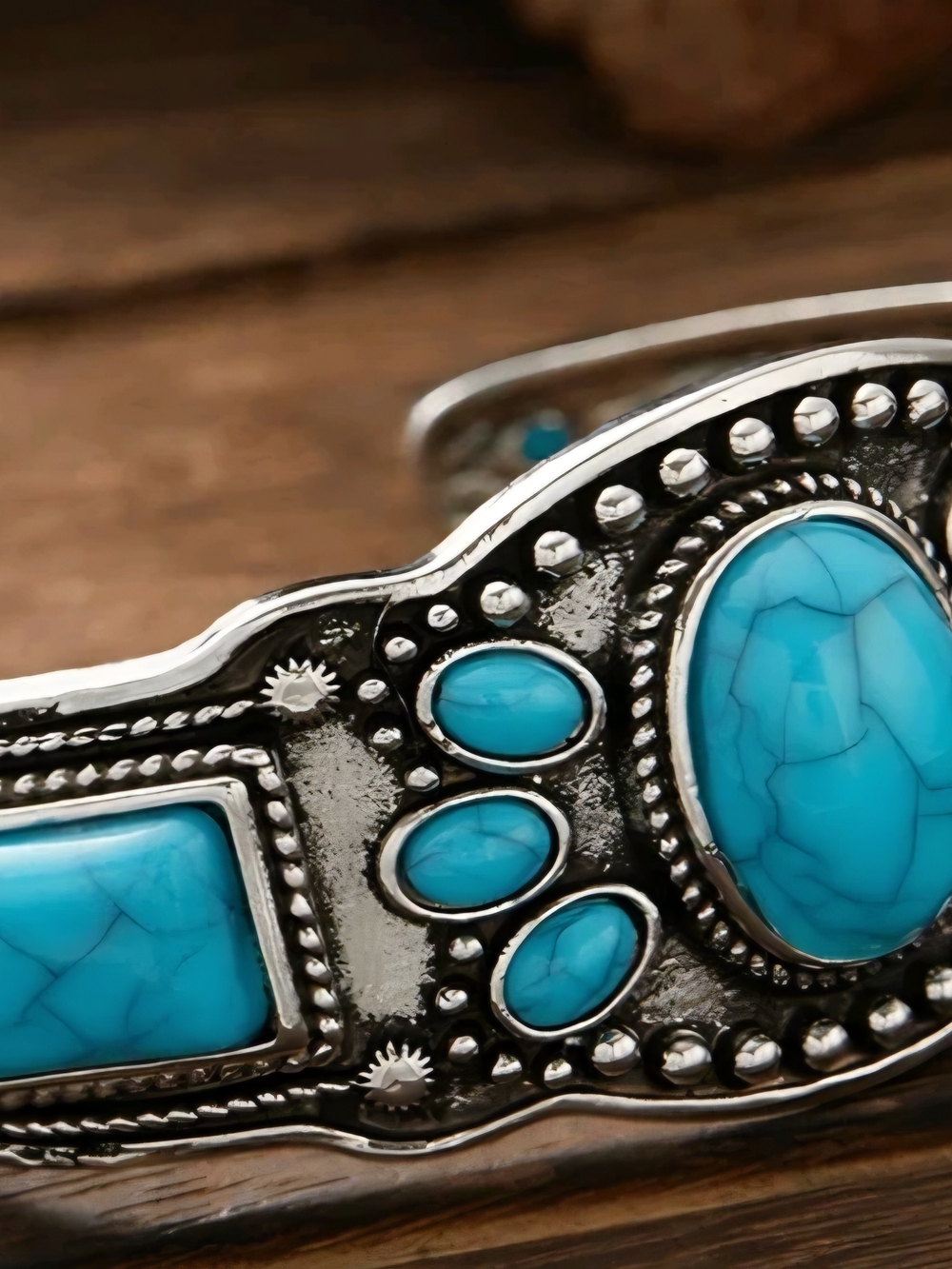 Vintage Designer bohemian Turquoise cuff bracelet Adjustable Size 7 - Picture 5 of 5